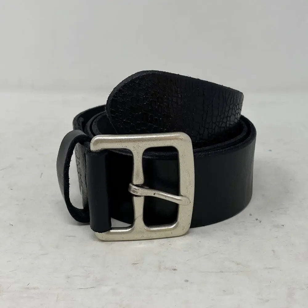 Lucky Brand Black Leather Chunky Y2K Belt Size 34 Textured